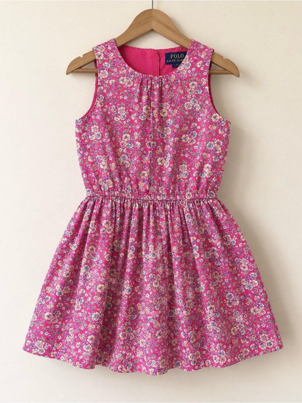 Polo Ralph Lauren Girls Pink Floral Fit & Flare Dress Size 6 Pearl Button Back